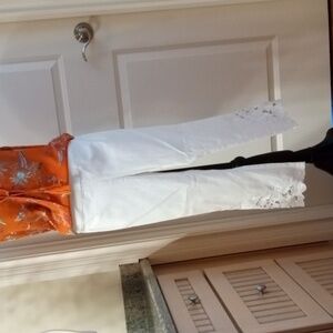 INC International Concepts White Ankle Pants w/Laced Floral Embroidery Details